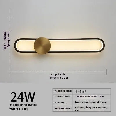 Modern minimalist round black iron wall lamp with 60cm diameter and warm LED light for living room