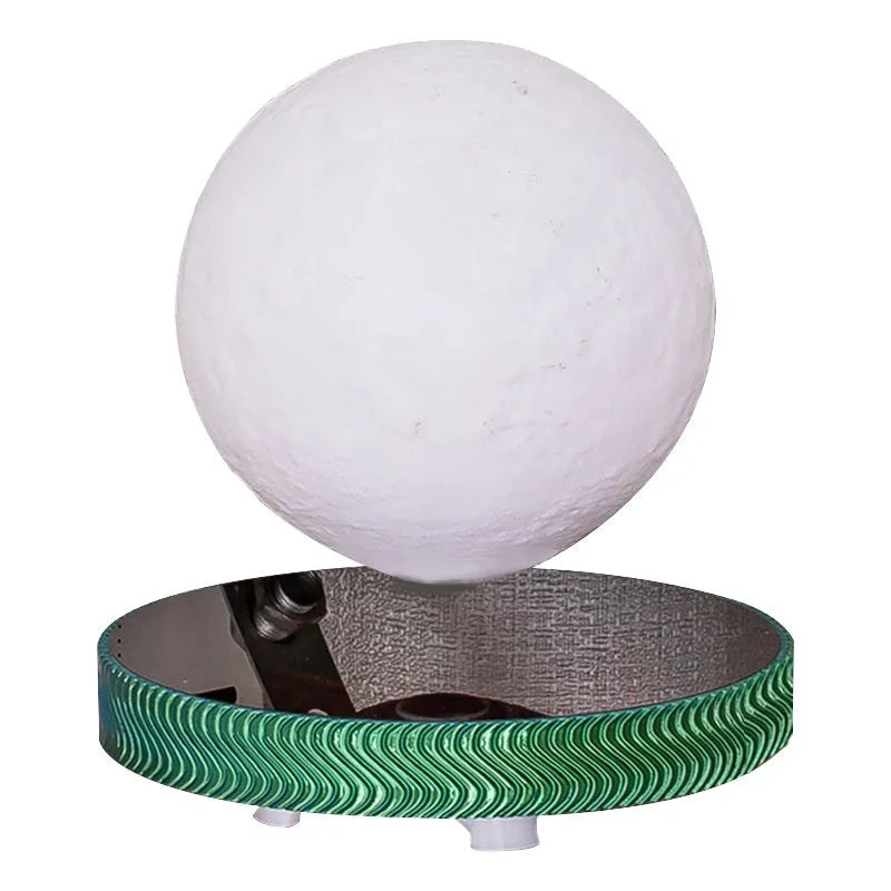 Magnetic suspension moon night lamp with 3D printed celestial design levitating above surface