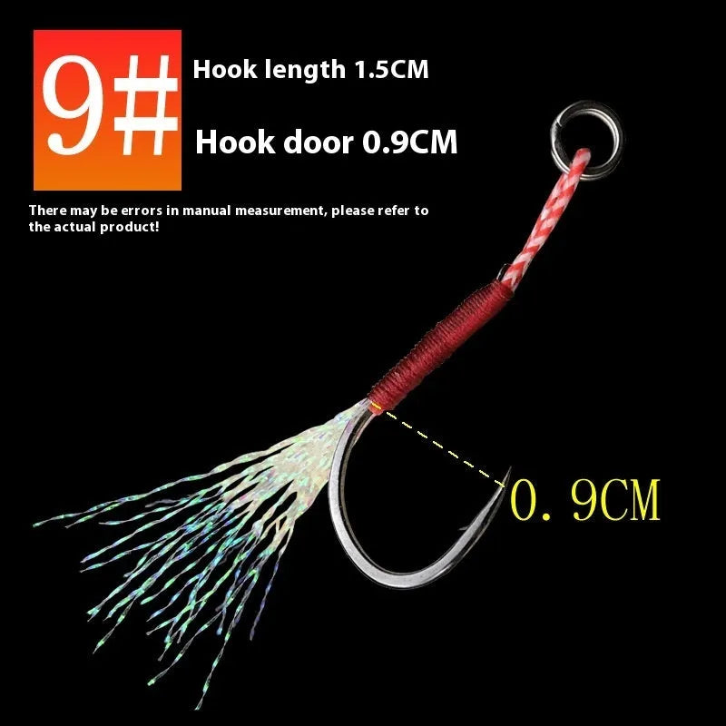Single hook fishhook with bright wire iron plate construction showing six size options from No. 9 to No. 14