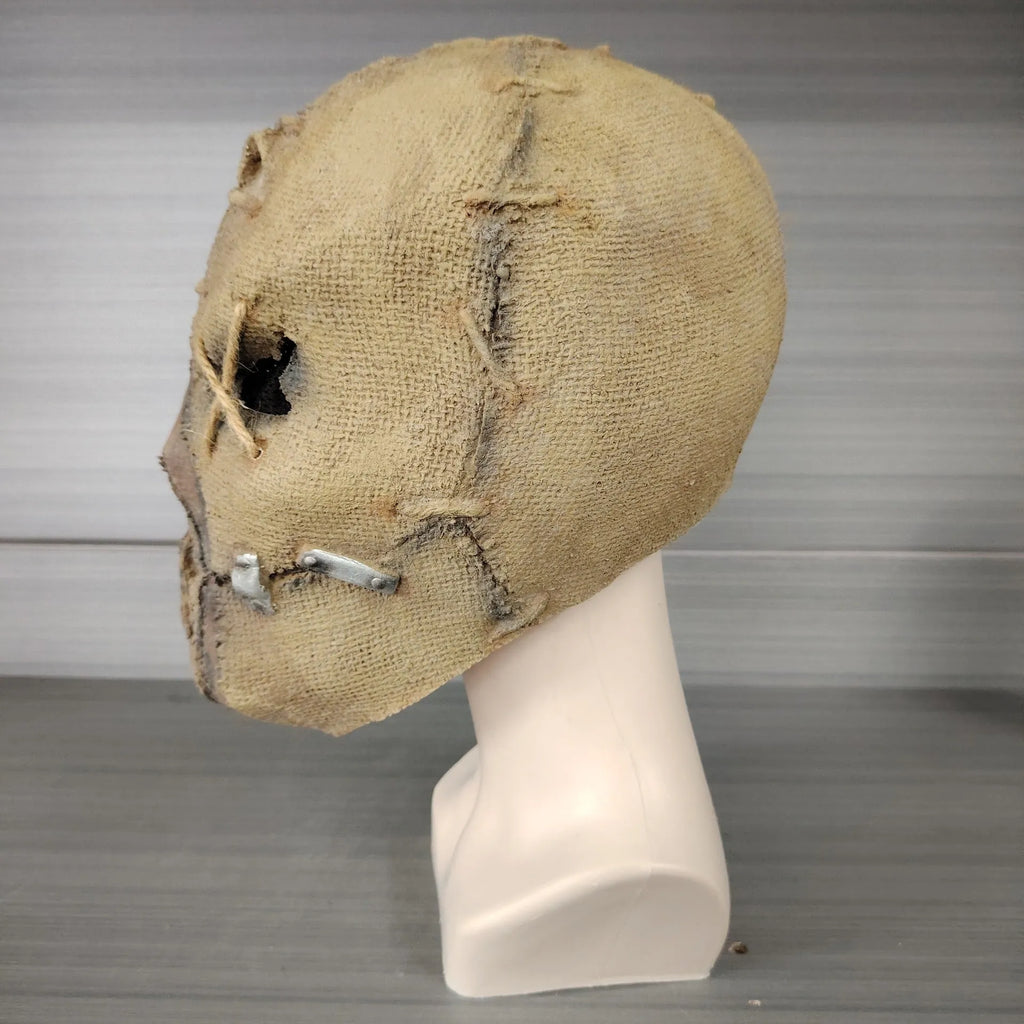 Latex full head cover Halloween mask featuring a detailed scar skull horror design.
