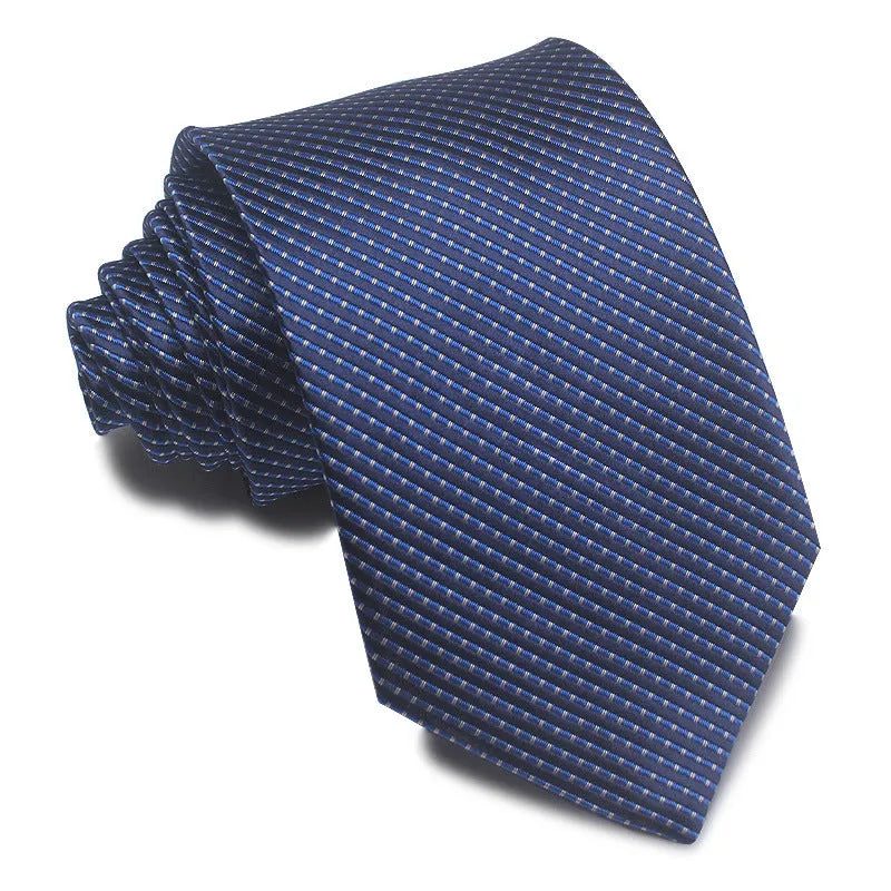 Men's 8cm polyester jacquard striped business tie in red black and blue formal arrow type
