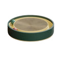 Large circular cardboard cat scratching board with integrated bell toys and refillable core
