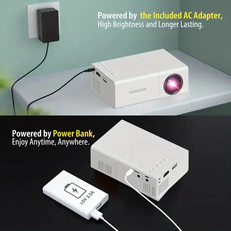 M100 mini LED portable digital projector in black or white with remote control and cables