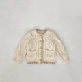 Girls' fashion personality round neck knitted coat in solid colour Apricot White cotton for toddlers