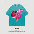 Loose fit heavy washed cotton t-shirt with a cartoon print on the front, shown in a selected colour.