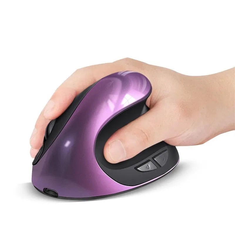 Vertical ergonomic wireless mouse showing upright design with USB connector and multiple colour options