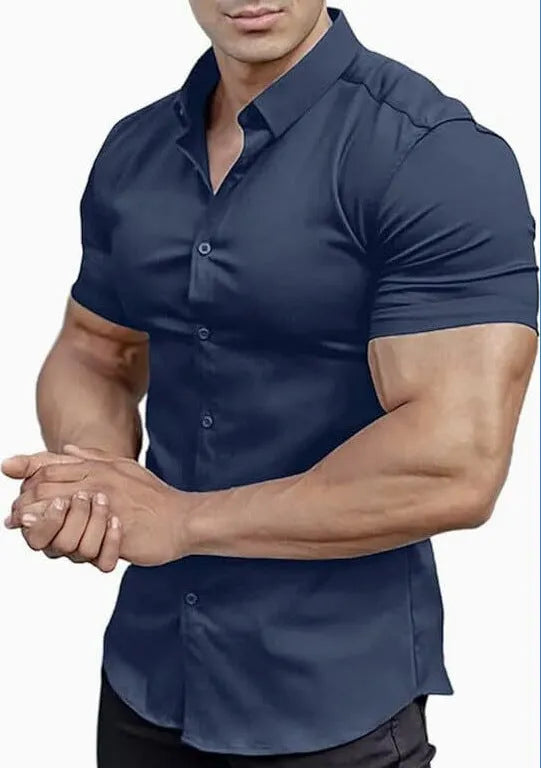 Men's short sleeve casual printed shirt with collar in a choice of colours.