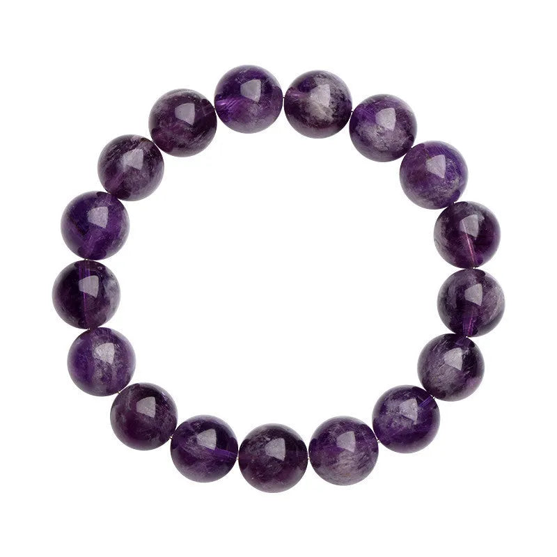 Natural feather amethyst snow mountain purple bracelet with geometric beads featuring the Ruyi symbol.