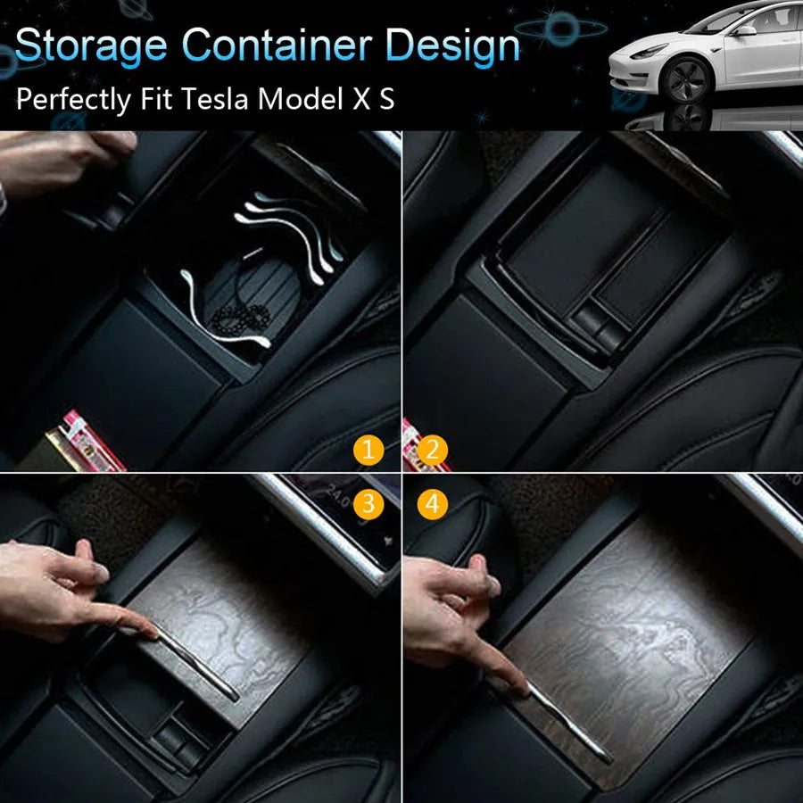 Black wireless charging storage box with Qi compatibility and base support for device organisation