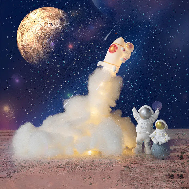 DIY rocket night light kit with LED string lights and space-themed design for desk decoration
