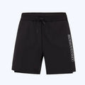 Men's white long sleeve swim top and matching swim trunks set on a mannequin