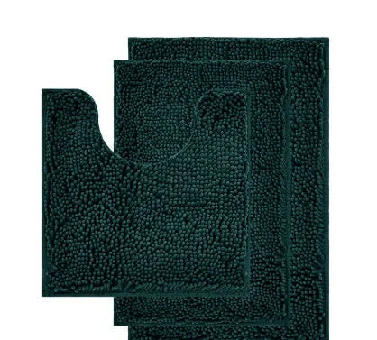 Chenille three-piece toilet mat set with U-shaped toilet seat cover in green colour options