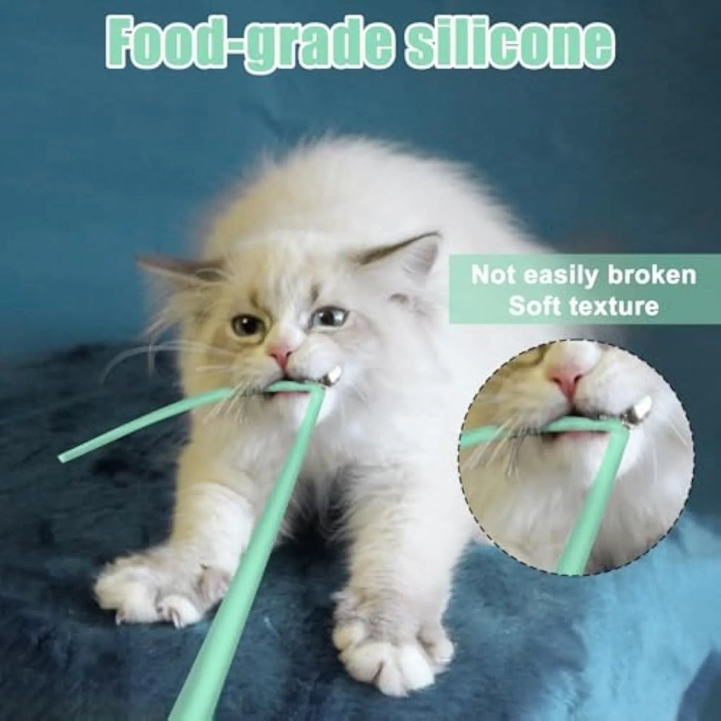 Automatic electronic cat wand toy with swinging silicone tails for indoor cat play and exercise