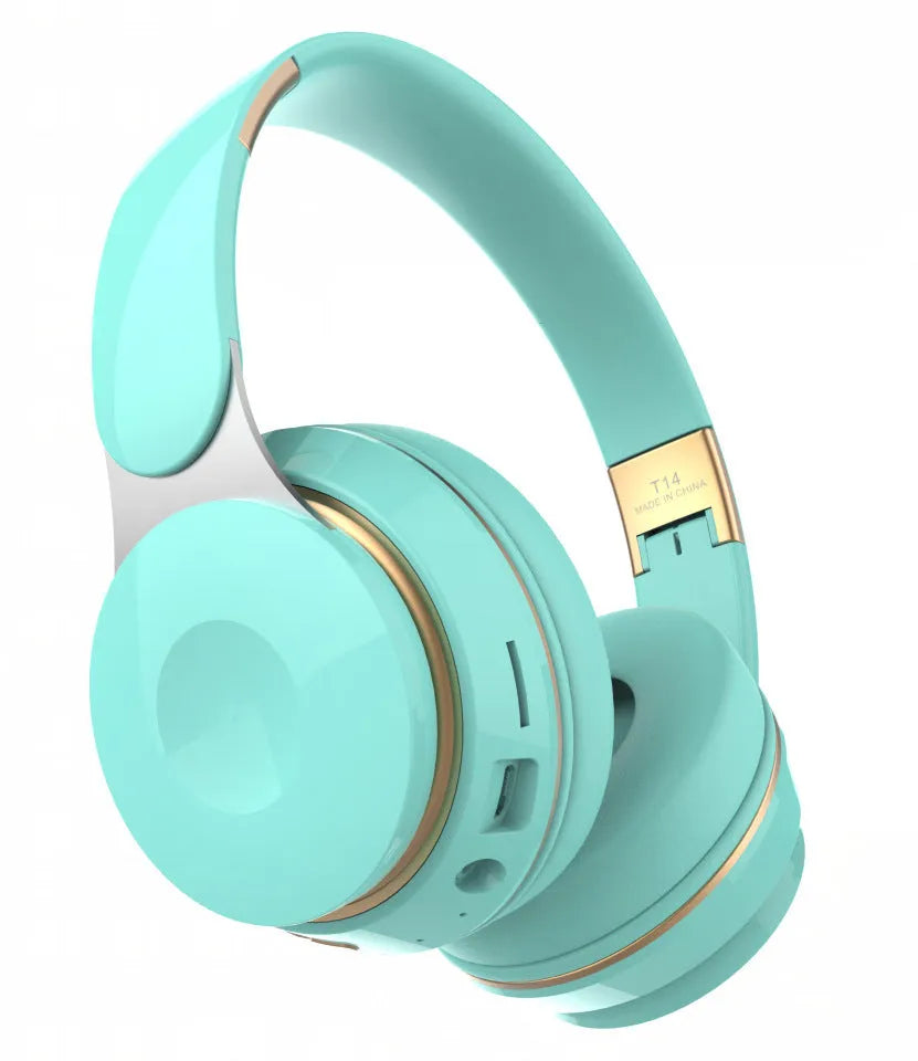 Foldable wireless Bluetooth headset in black, white, green, blue, or pink colour options