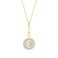 Gold titanium steel necklace with six-pointed geometric star pendant on an O-ring chain.