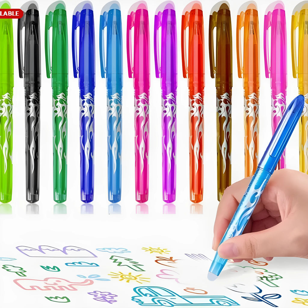 Pack of hot erasable gel pens with plastic bodies and choice of 0.5mm or 0.7mm stainless steel nibs.