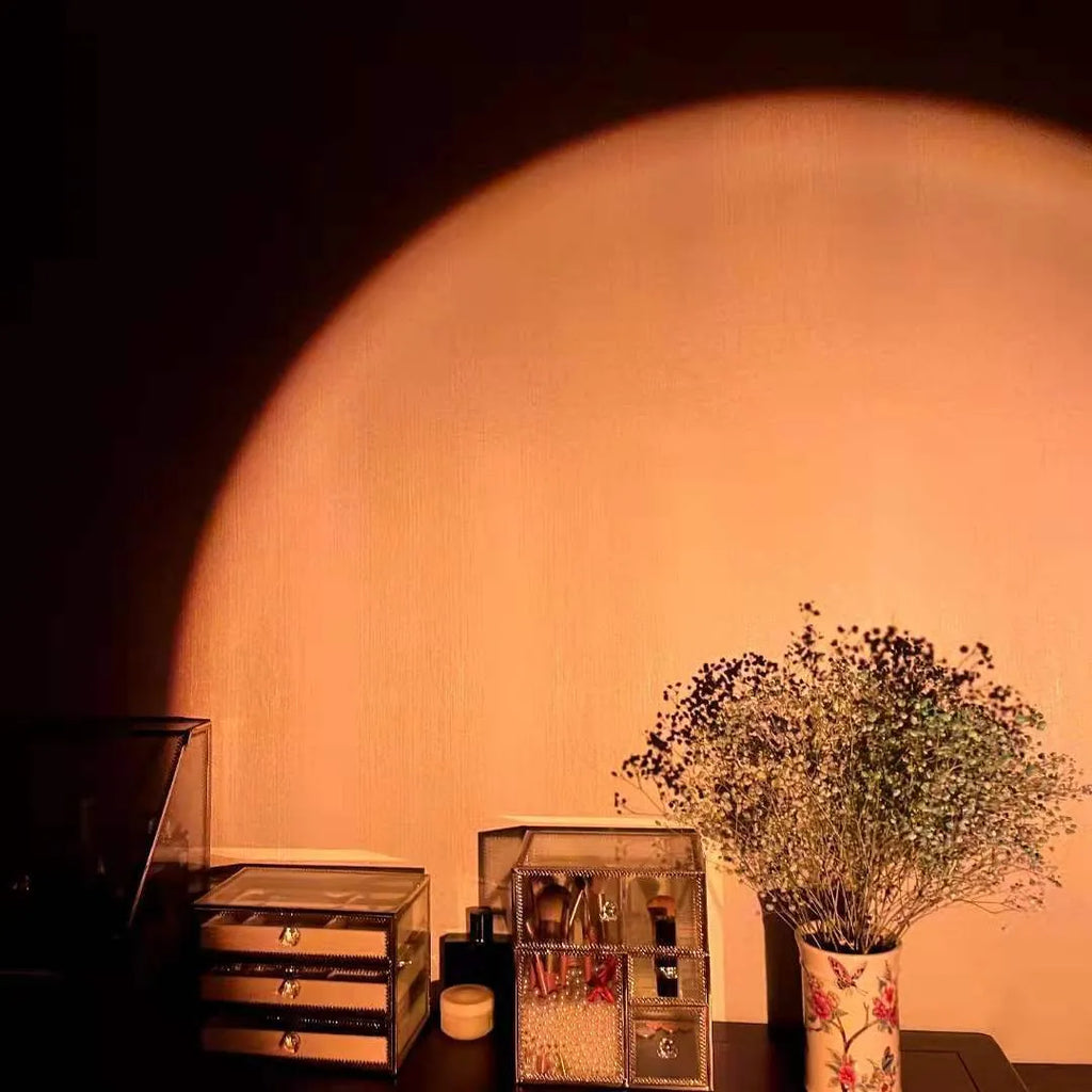 USB rechargeable sunset lamp projecting rainbow colours and sunset red patterns for ambient room lighting