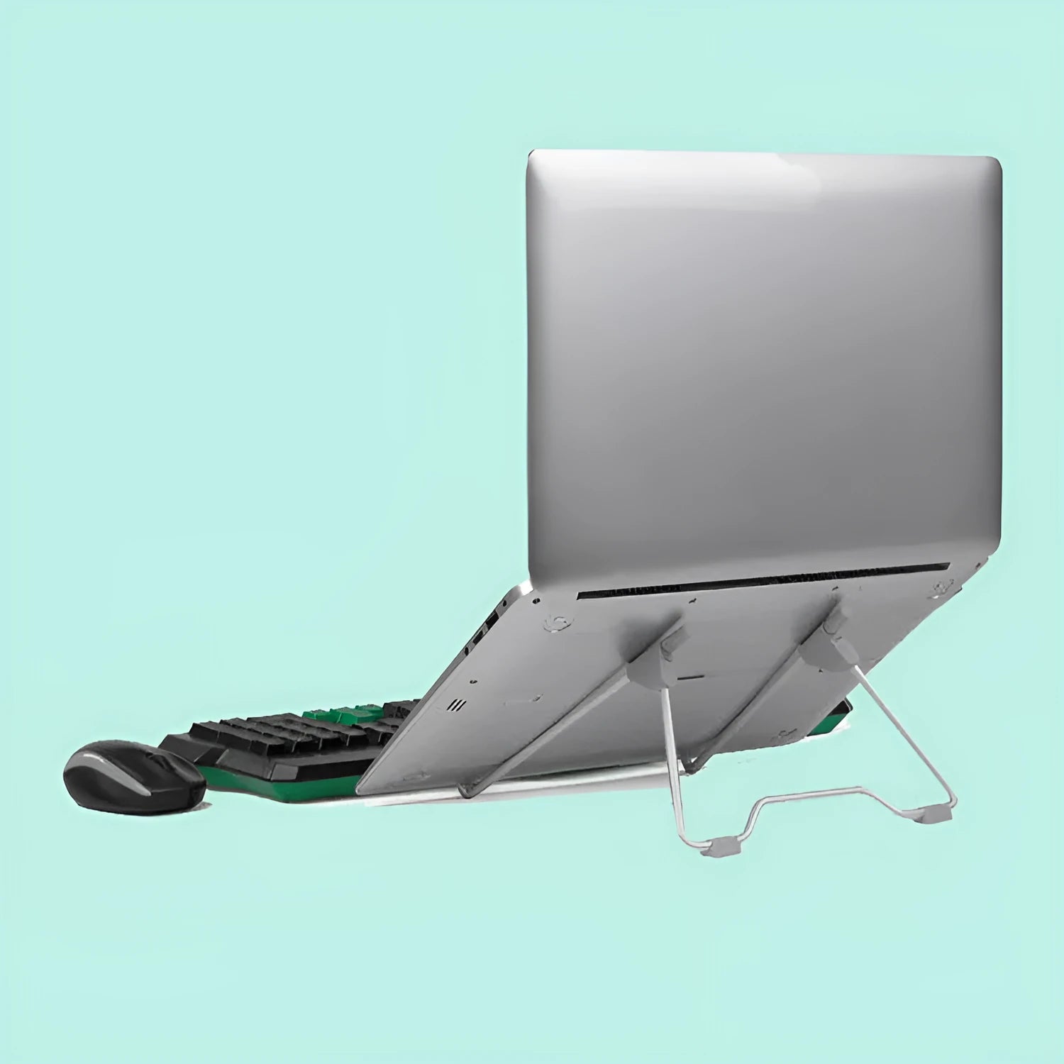 Grey aluminium mobile phone stand with adjustable height and anti-slip plastic grips