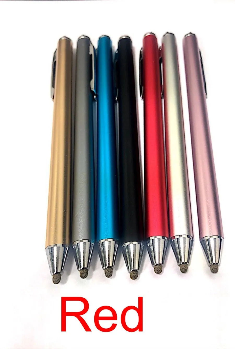 Metal capacitive stylus with fine tip in multiple colour options.