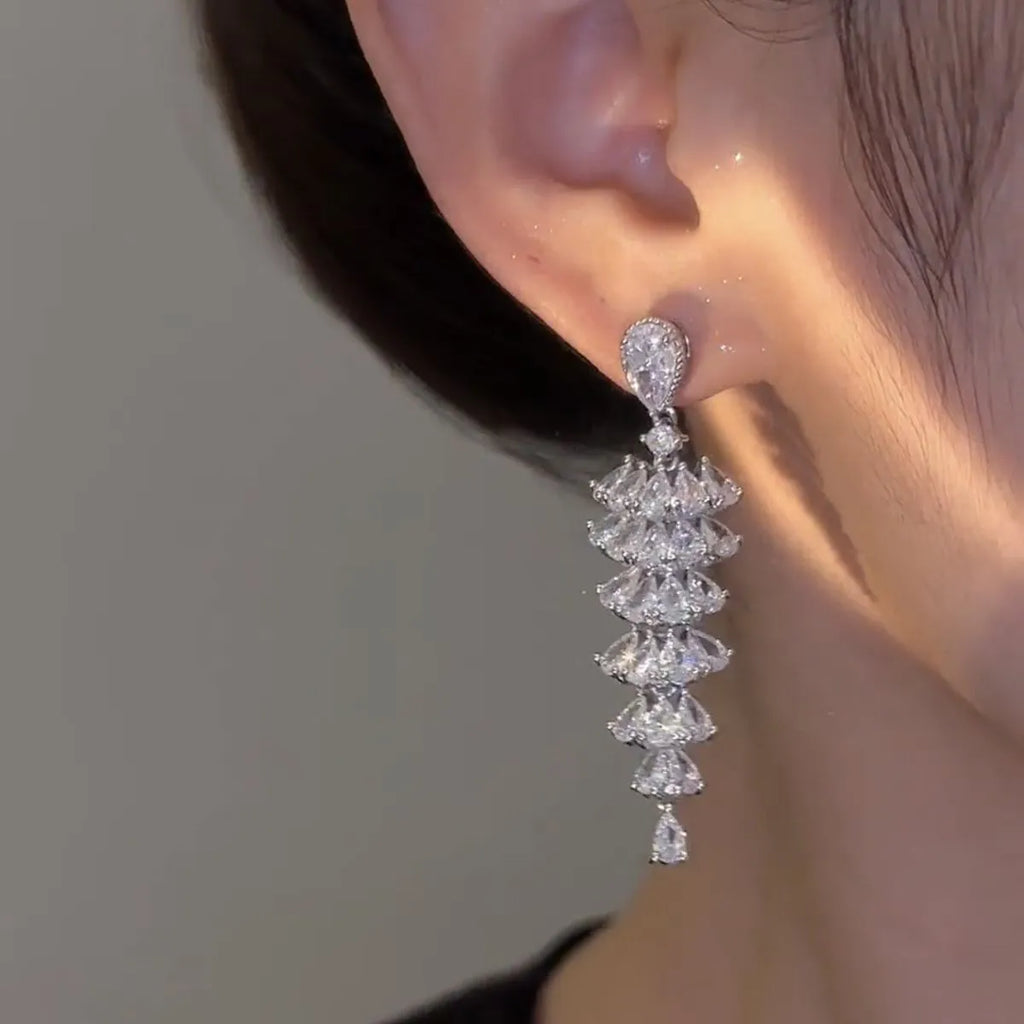 Silver Pagoda Christmas tree drop earrings with copper construction and ear stud fitting
