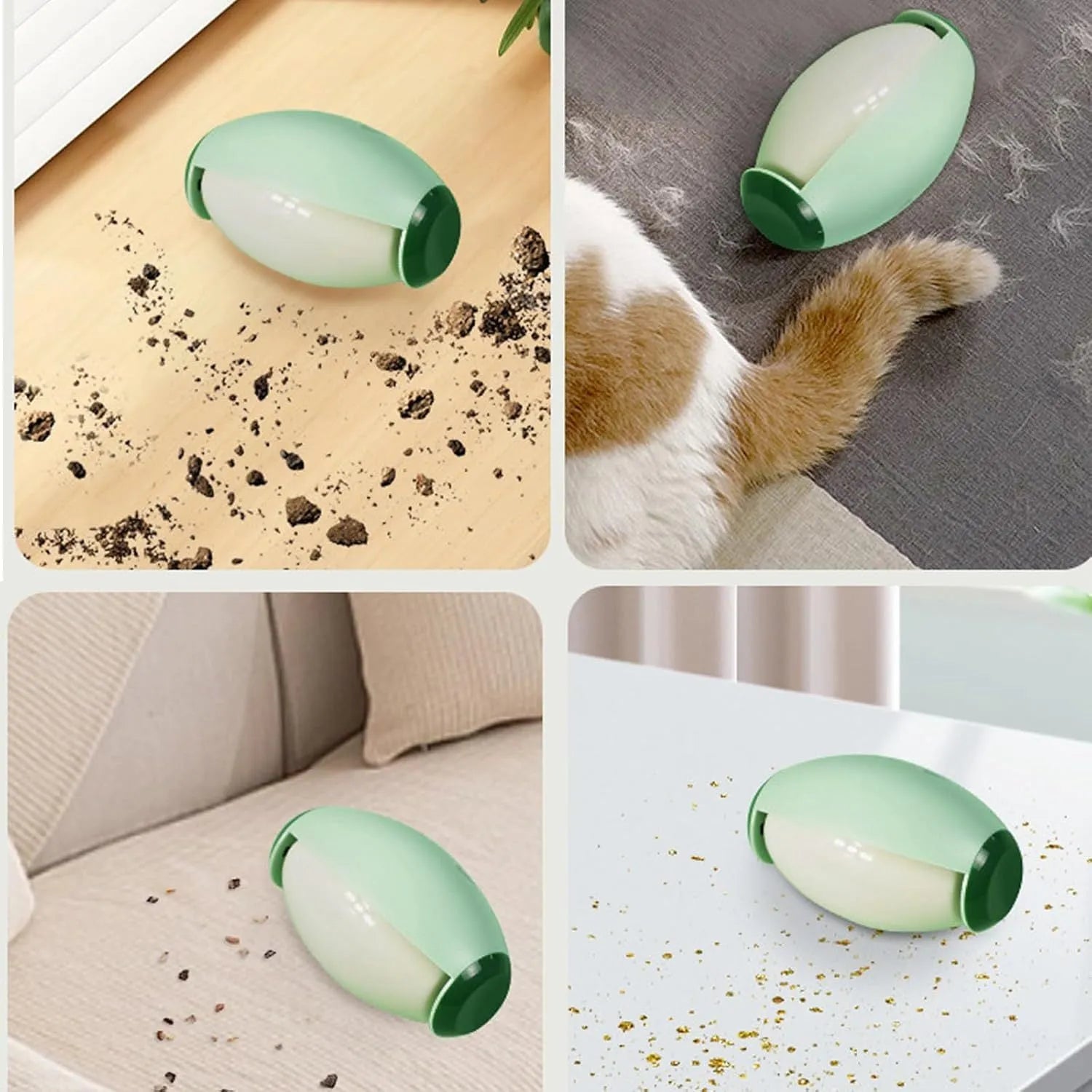Green and white reusable gel lint roller ball for portable pet hair and lint removal.