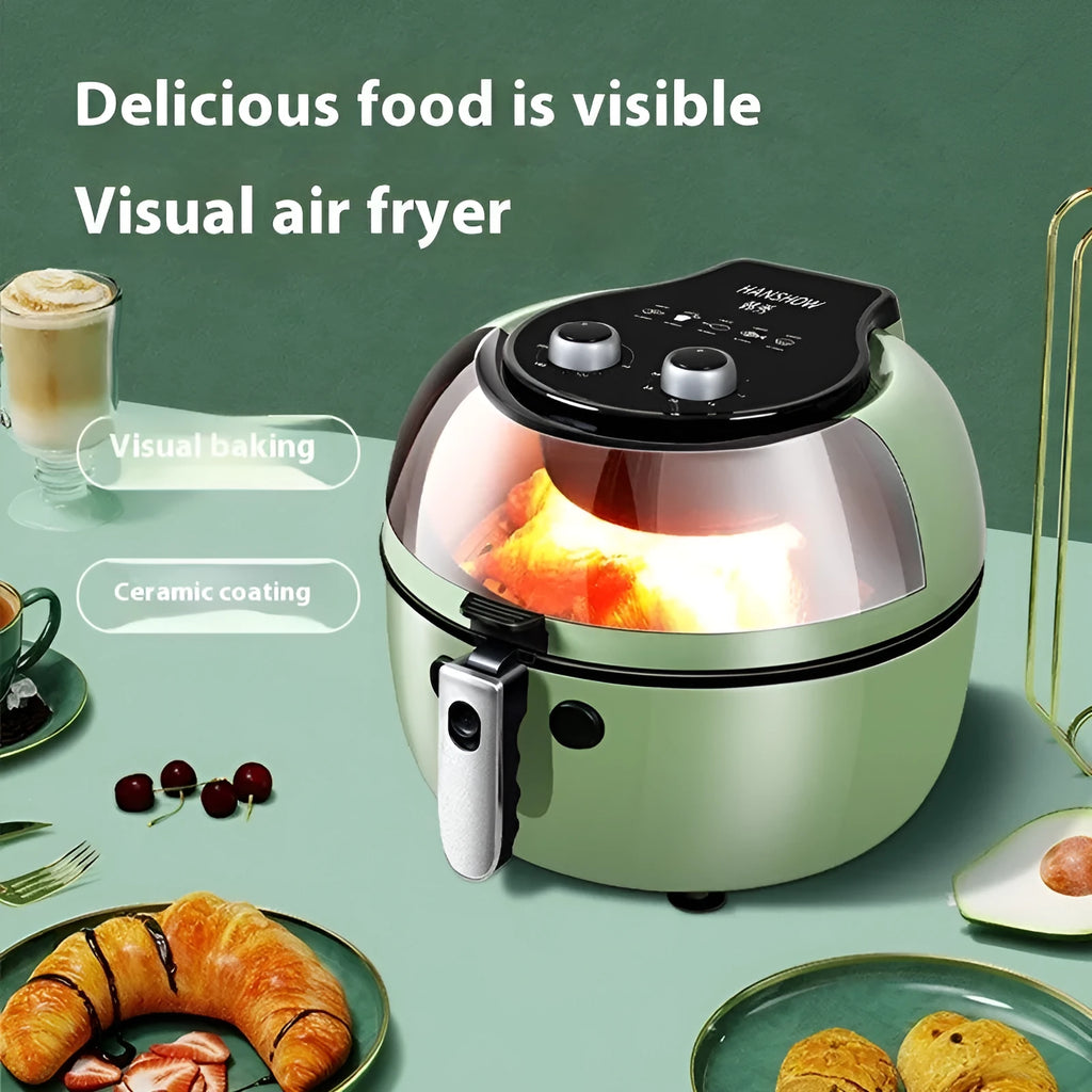 Mechanical button air fryer oven with visible cooking window and 8-litre capacity
