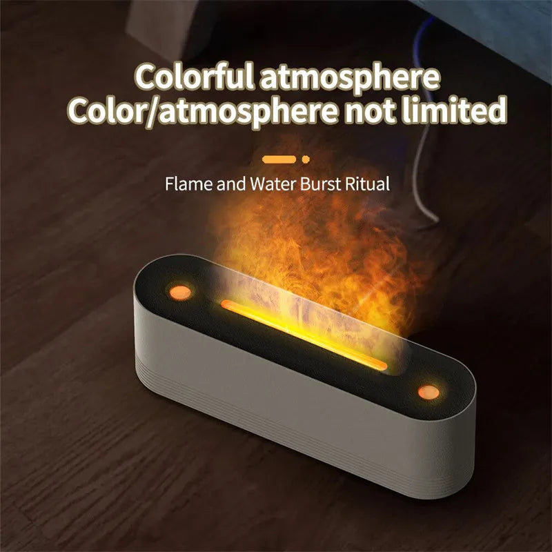 Black Flame Air ultrasonic humidifier with LED lights creating mist and flame effect illumination