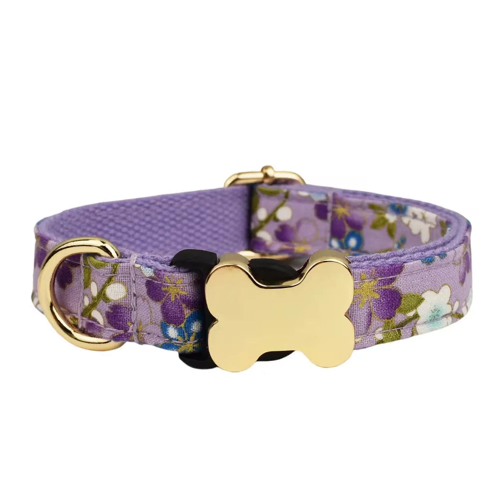 Nylon dog collar with printed grid pattern and plastic bone-shaped buckle