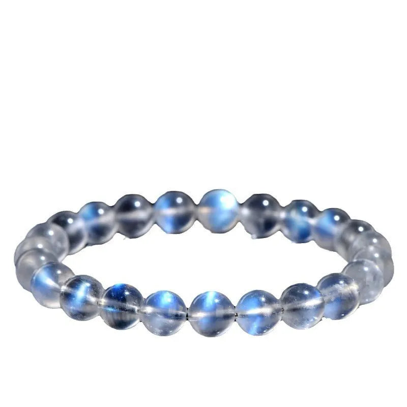 Natural cream body blue moonlight crystal bracelet showing crystal elements and simple construction