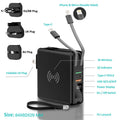 Black and white QI wireless charging power bank with PD20W fast charging and international travel plugs