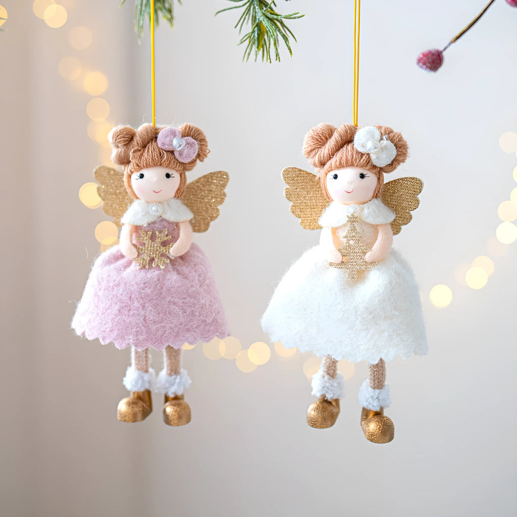 Pink and white cloth Christmas angel wings plush pendant ornament with modern simplicity design