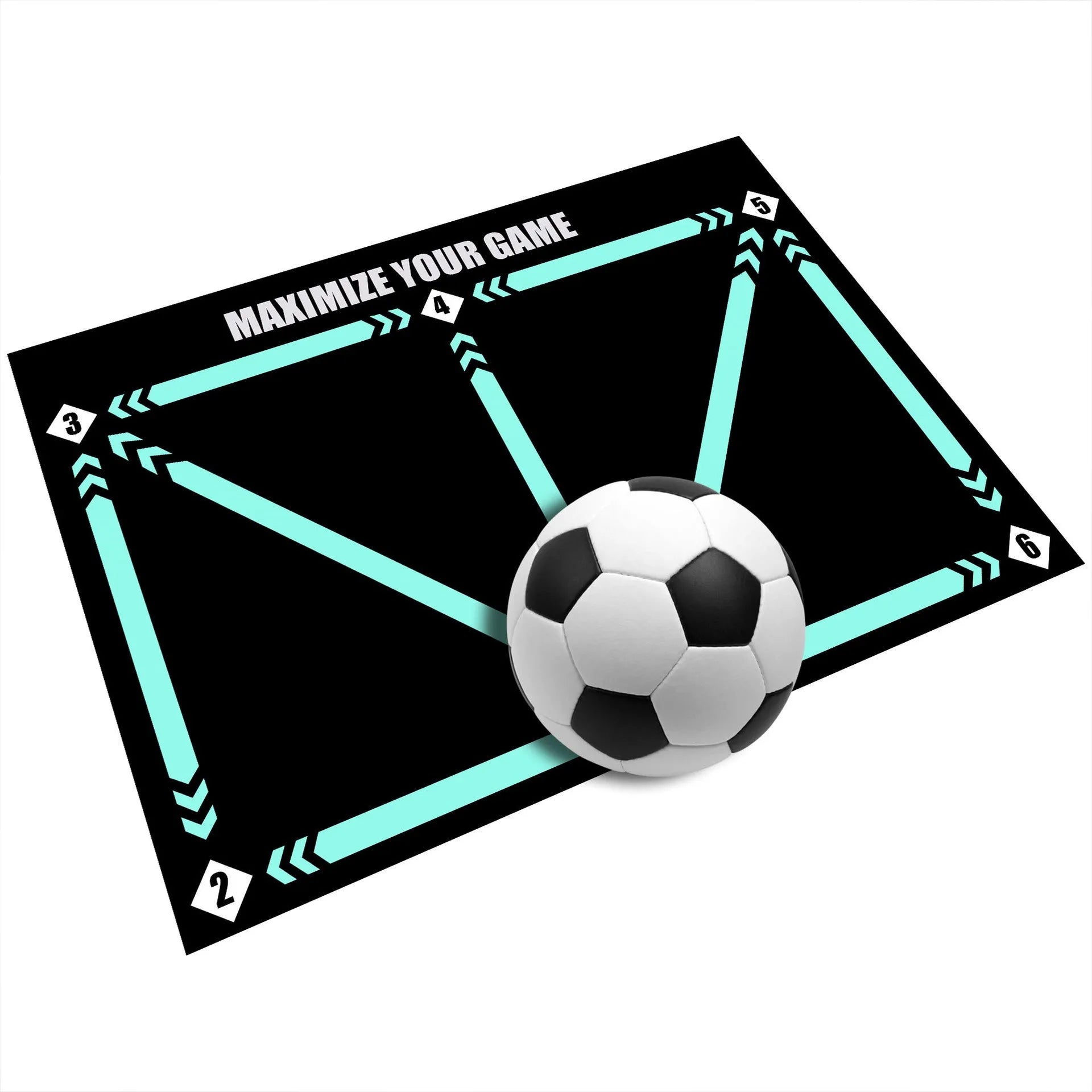 Black football training mat measuring 60 by 90 centimetres with a non-slip rubber base