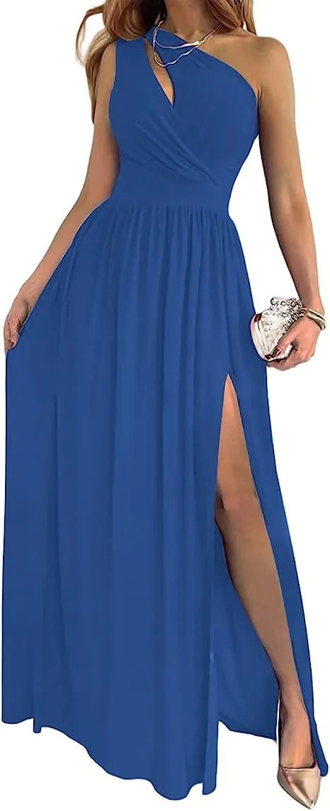 Women's one shoulder high split cutout sleeveless maxi dress in soft fabric