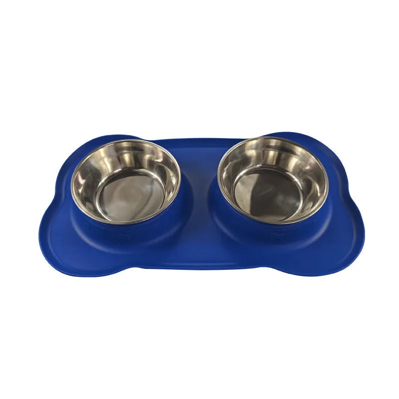 Large silicone pet bowl holder for stainless steel dog food dish in blue colour