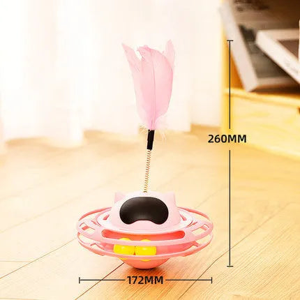 Pink cat stick toy with self-hi tumbler turntable measuring 17cm for indoor play