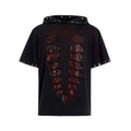 Black men's short sleeve t-shirt with hood and sequin detailing in loose fit style