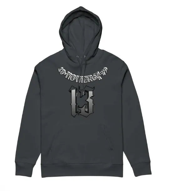 A loose-fit hooded grey sweater with a fleece lining, shown as an example of team uniform leisurewear.