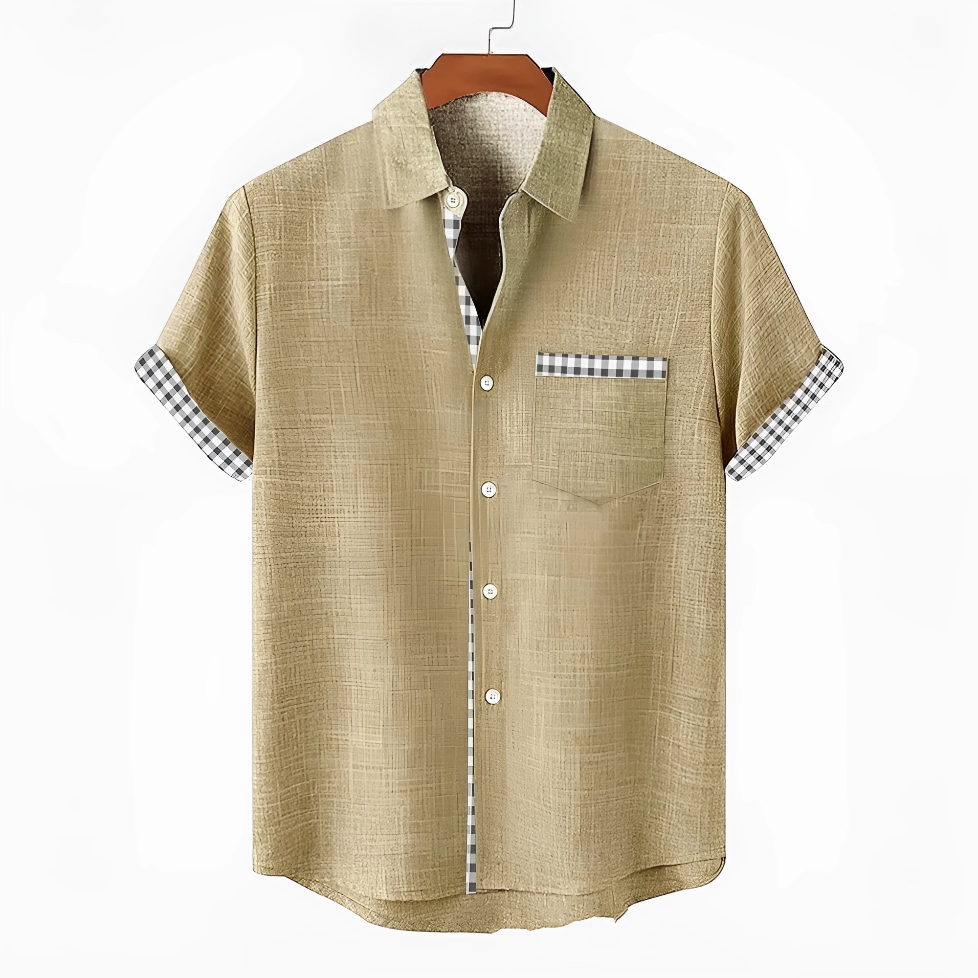 Linen short sleeve shirt with ocean fish pattern on lapel, loose casual fit for teenagers