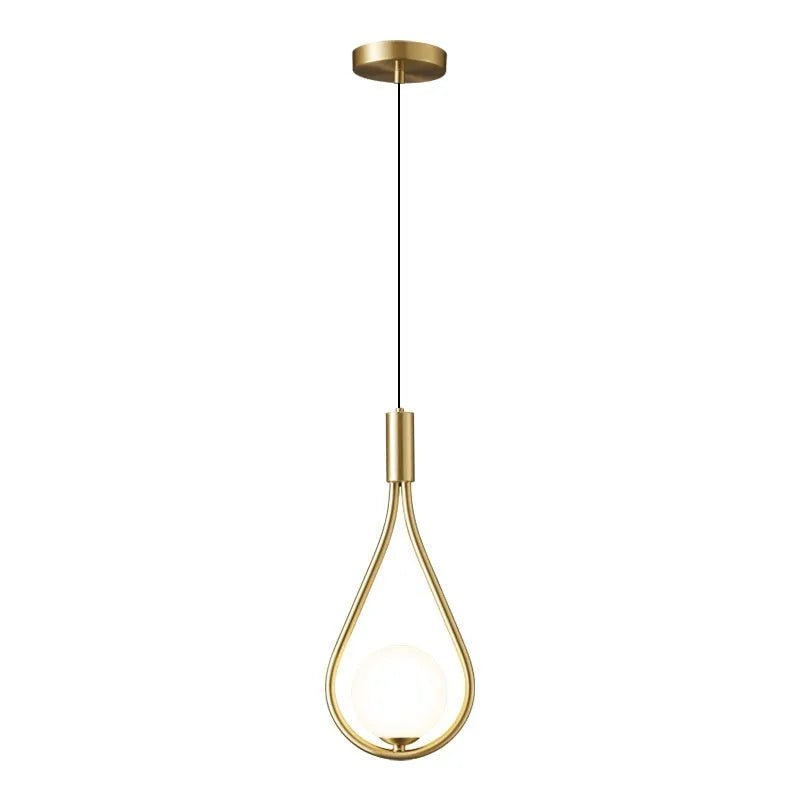 Copper modern minimalist bedroom bedside chandelier with selectable light covers including copper milky white, honeycomb, and black gold options