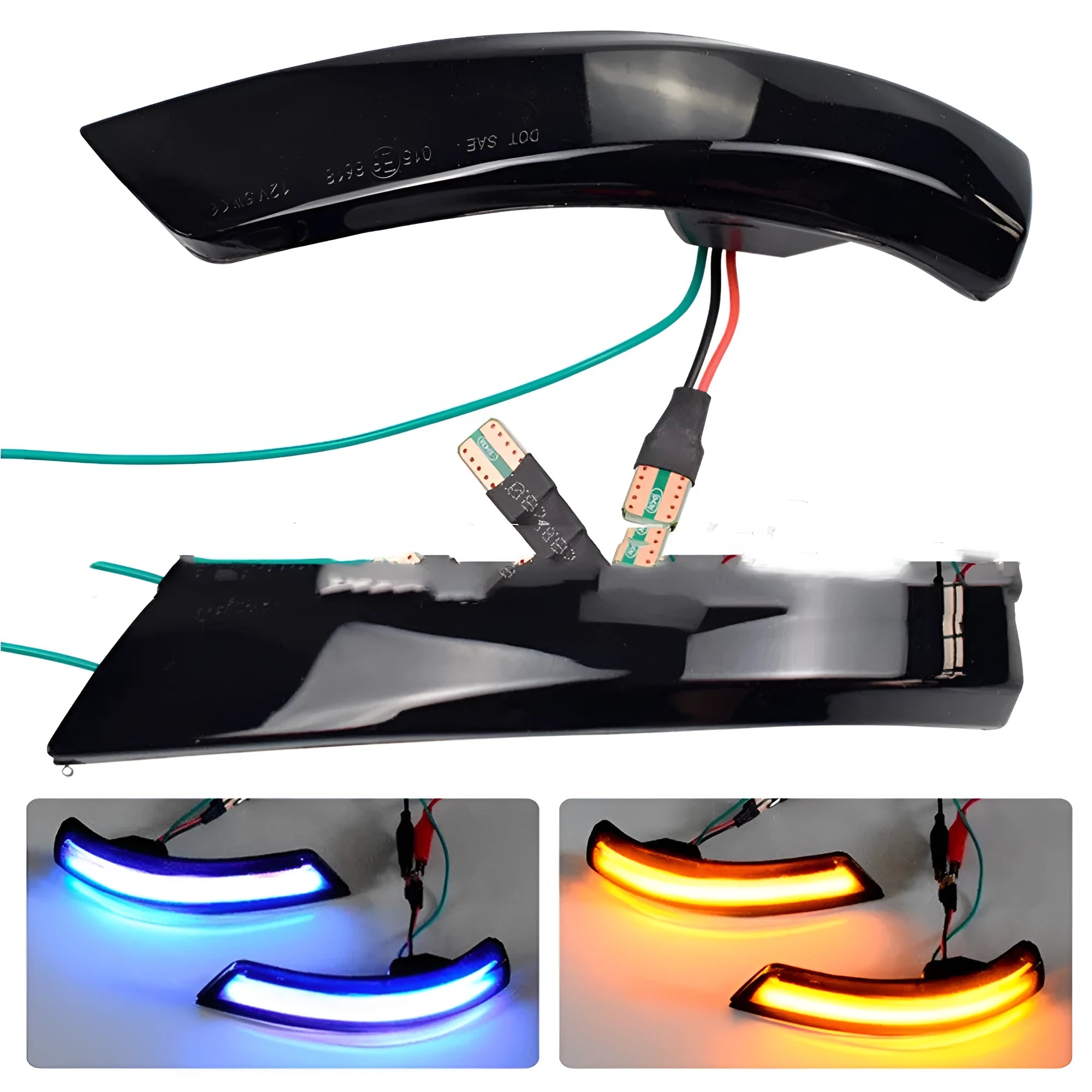 Ford Focus Mondeo rearview mirror waterfall light in yellow or yellow and blue options