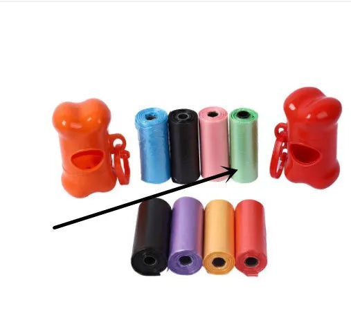 Pack of dog poop bags in six colours black blue green pink purple red sized 22.5x30cm for pet waste
