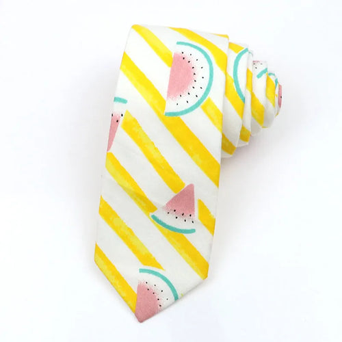 Narrow Korean-style cotton bow tie with cartoon print in a selection of colours.