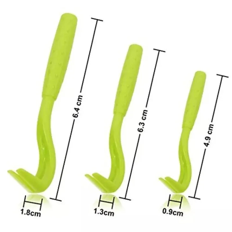 Three plastic tick removal hooks for pets in blue or green colours with alcohol application instructions