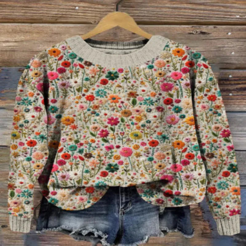 Little flower digital printed round neck sweater in polyester fibre available in multiple colours and sizes S to 4XL