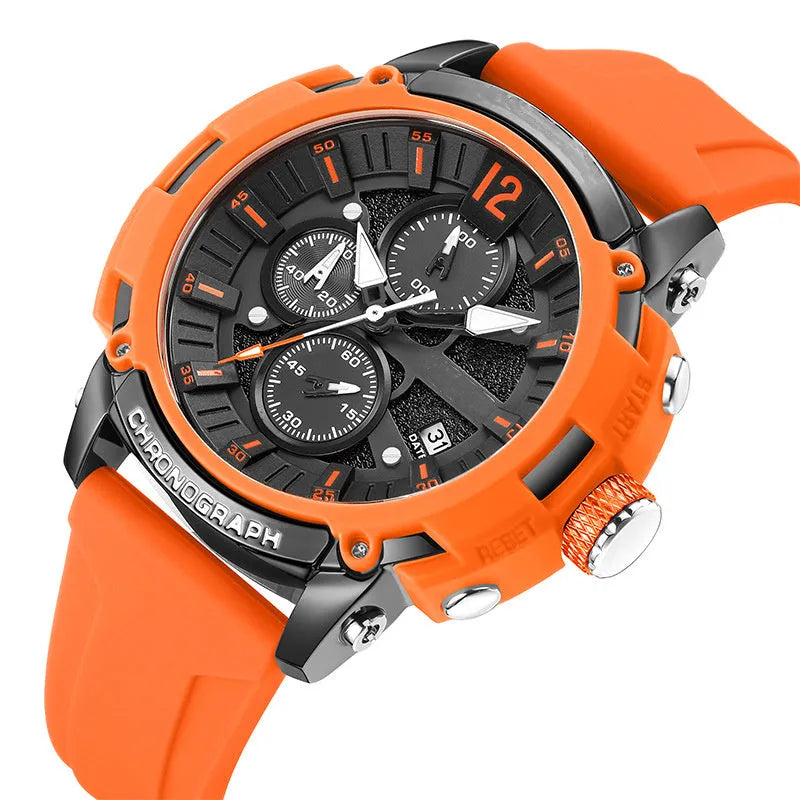 Men's black waterproof watch with luminous display and calendar on a 24mm wide band