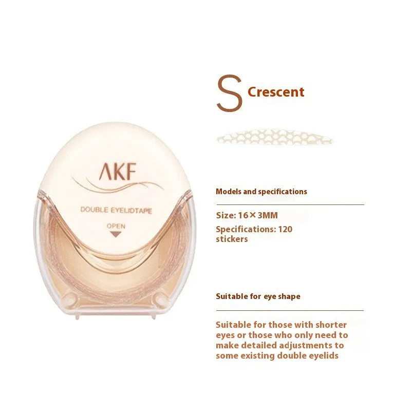 Roll of lace double eyelid stickers in packaging, showing options for Crescent M and Olive M shades.