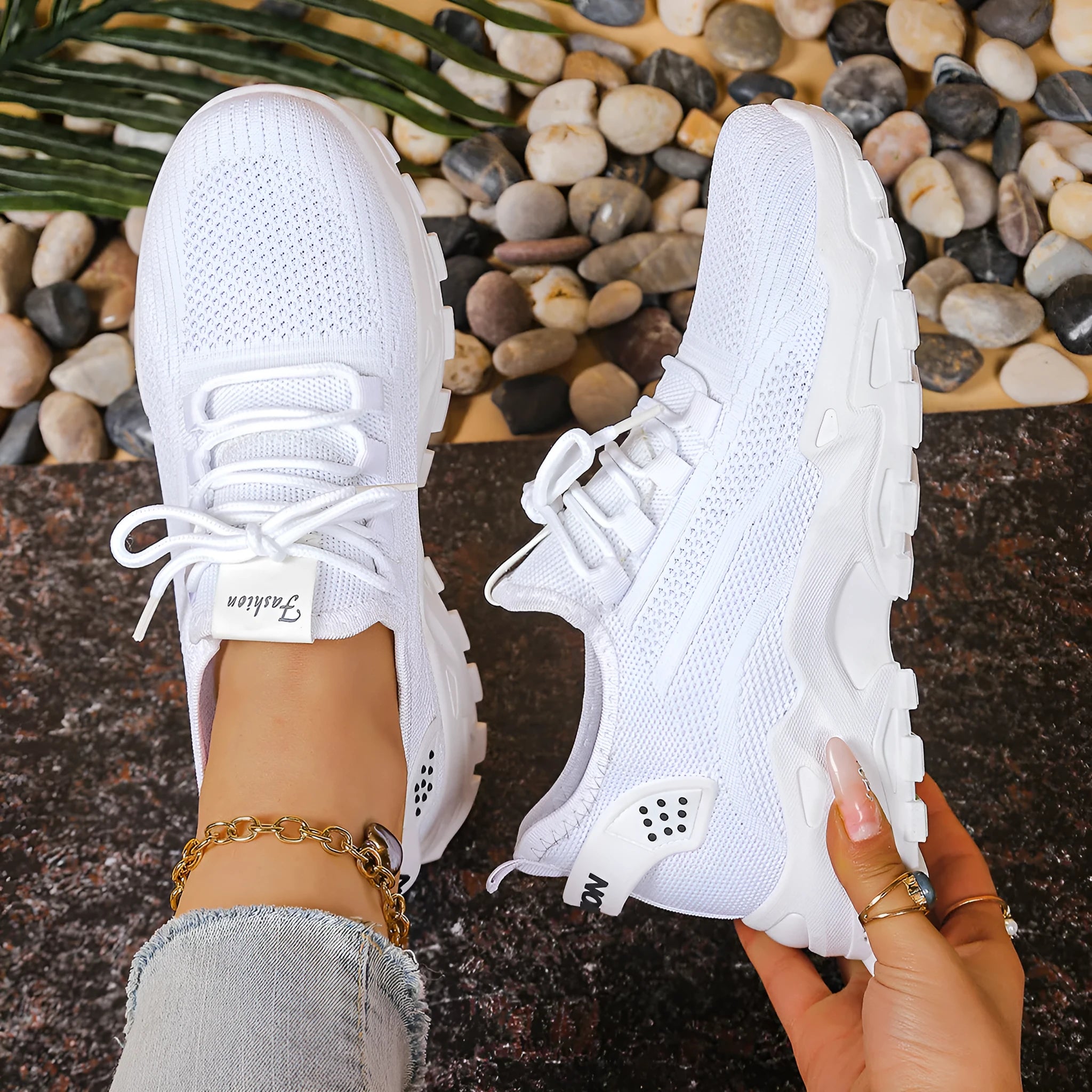Women's low-top mesh sneakers in various colours with a platform sole and front lace-up design.