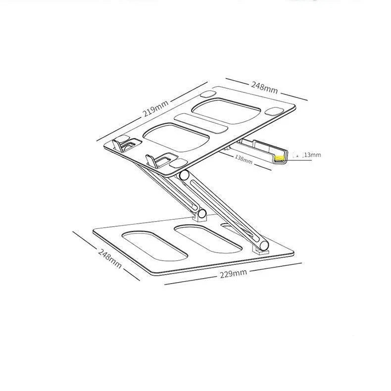 Silver aluminium alloy adjustable laptop stand with 340mm elevation on desk