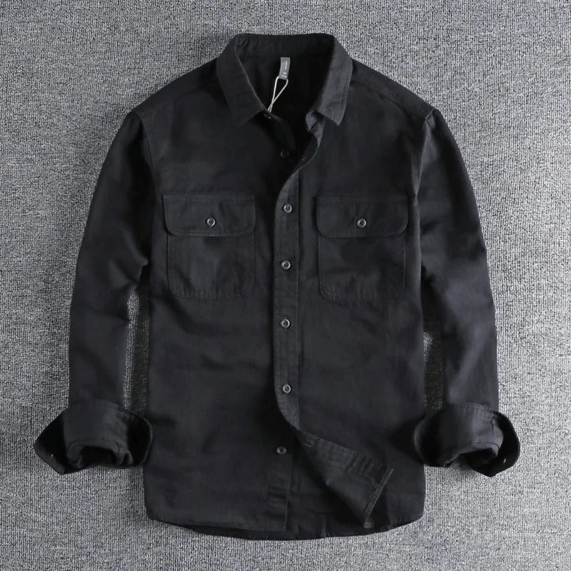 Men's loose fit long sleeve cardigan shirt in polyester available in four colours