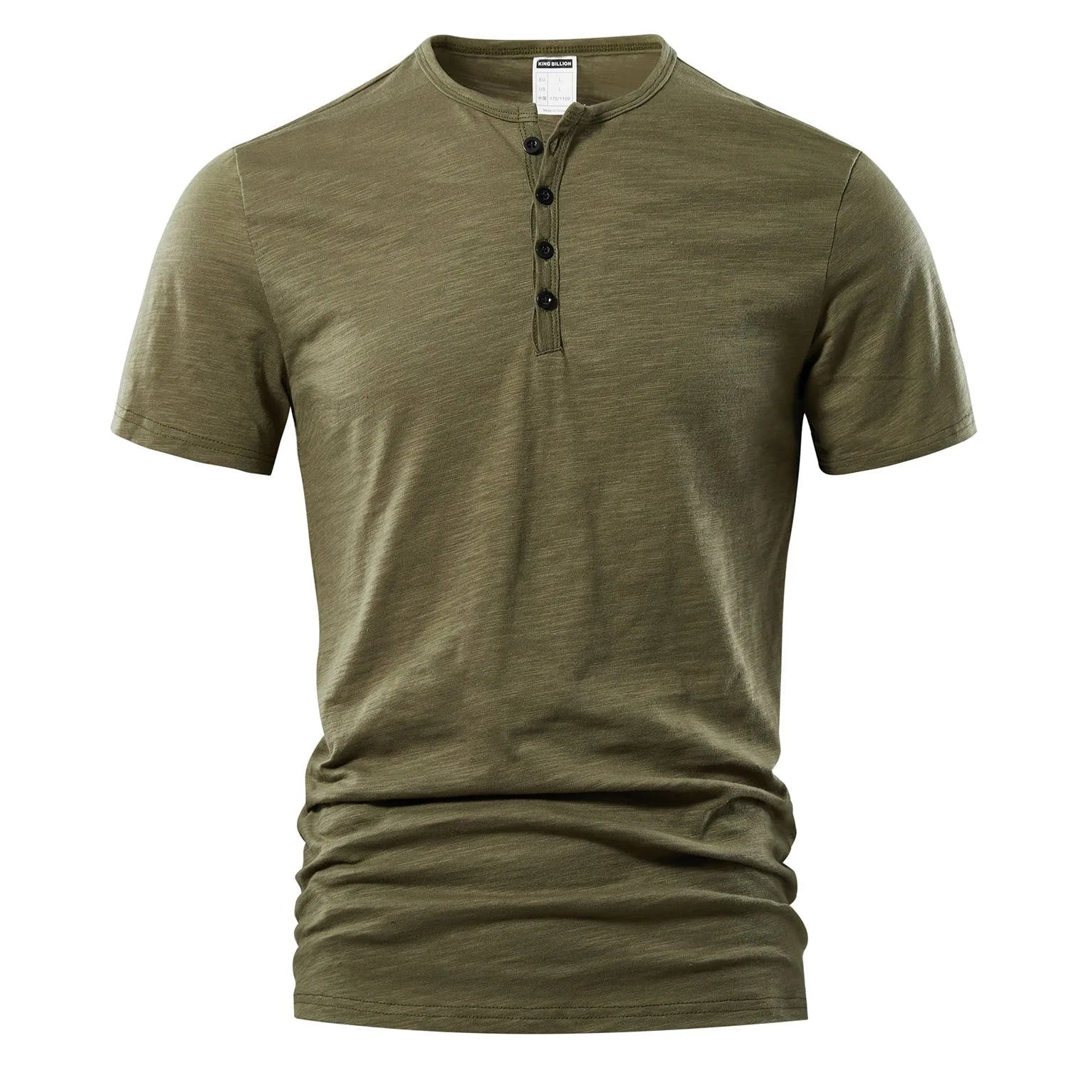 Men's slub cotton casual short sleeve T-shirt in solid colour British style pullover